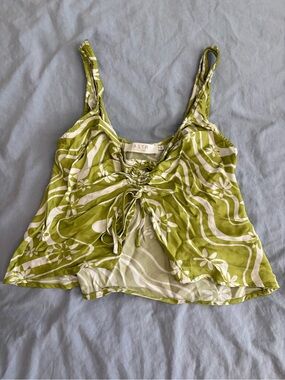 Astr Lime Green Floral Tie-Front Camisole